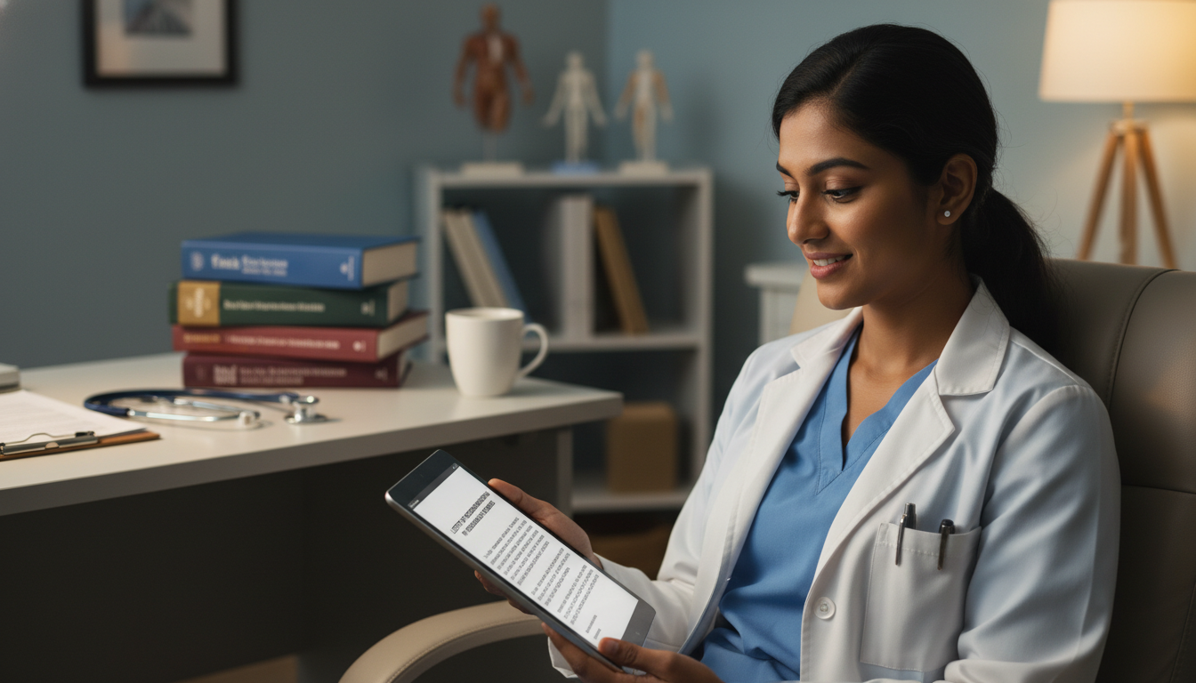 Resident reading a letter of recommendation on a tablet Resident reading a letter of recommendation on a tablet - MD graduate residency for Letters of Recommendation for MD Graduate