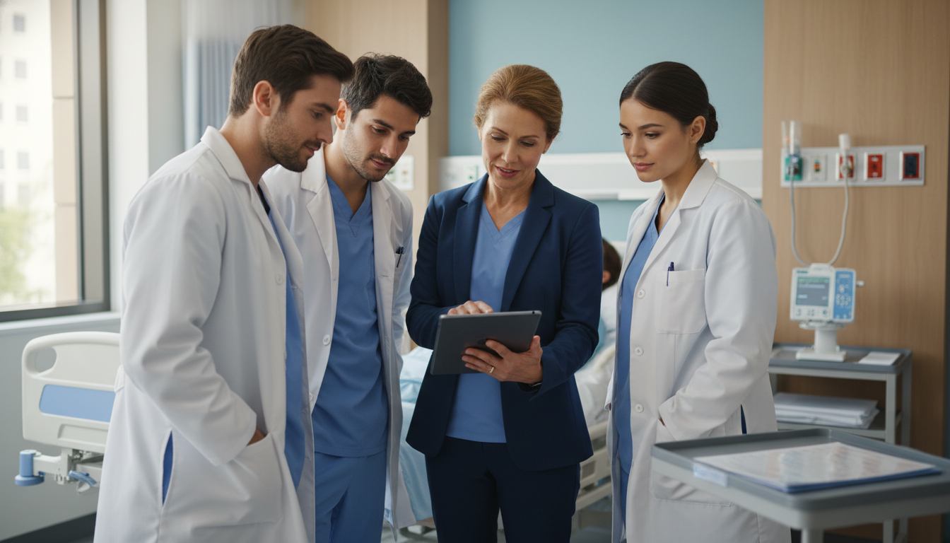 Internal medicine resident team teaching a medical graduate on the wards Internal medicine resident team teaching a medical graduate on the wards - MD graduate residency for Low Step Score Strategie