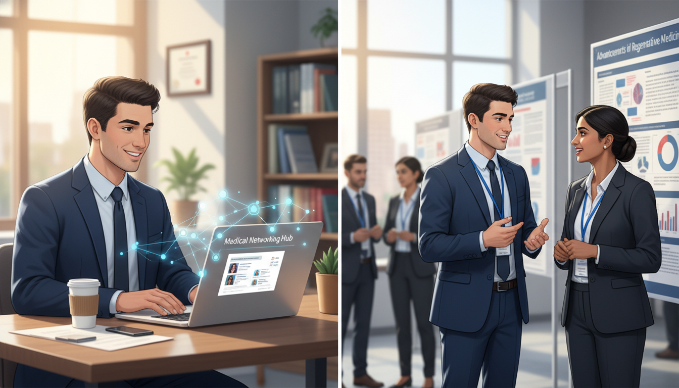 Resident physician networking online and at a conference Resident physician networking online and at a conference - MD graduate residency for Networking in Medicine for MD Graduate i