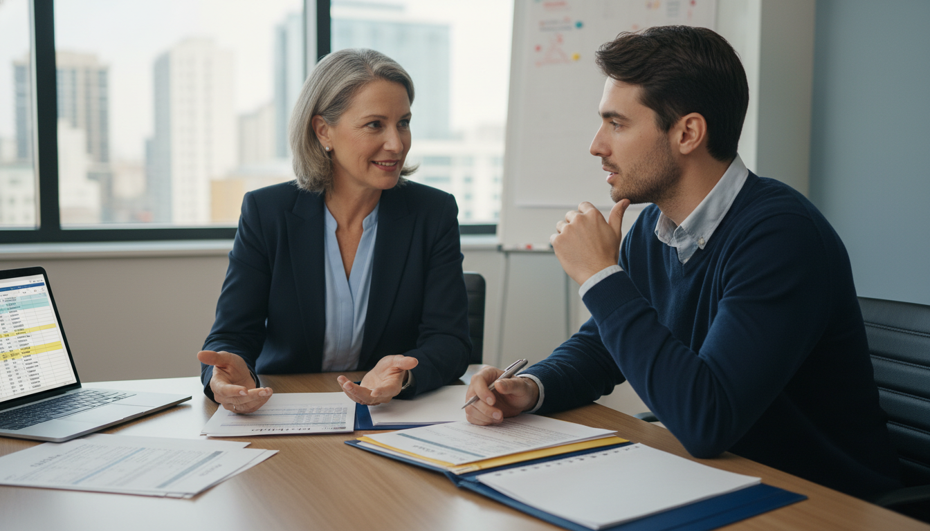 Program director and prelim medicine resident in discussion about residency training Program director and prelim medicine resident in discussion about residency training - MD graduate residency for Pre-Match Co
