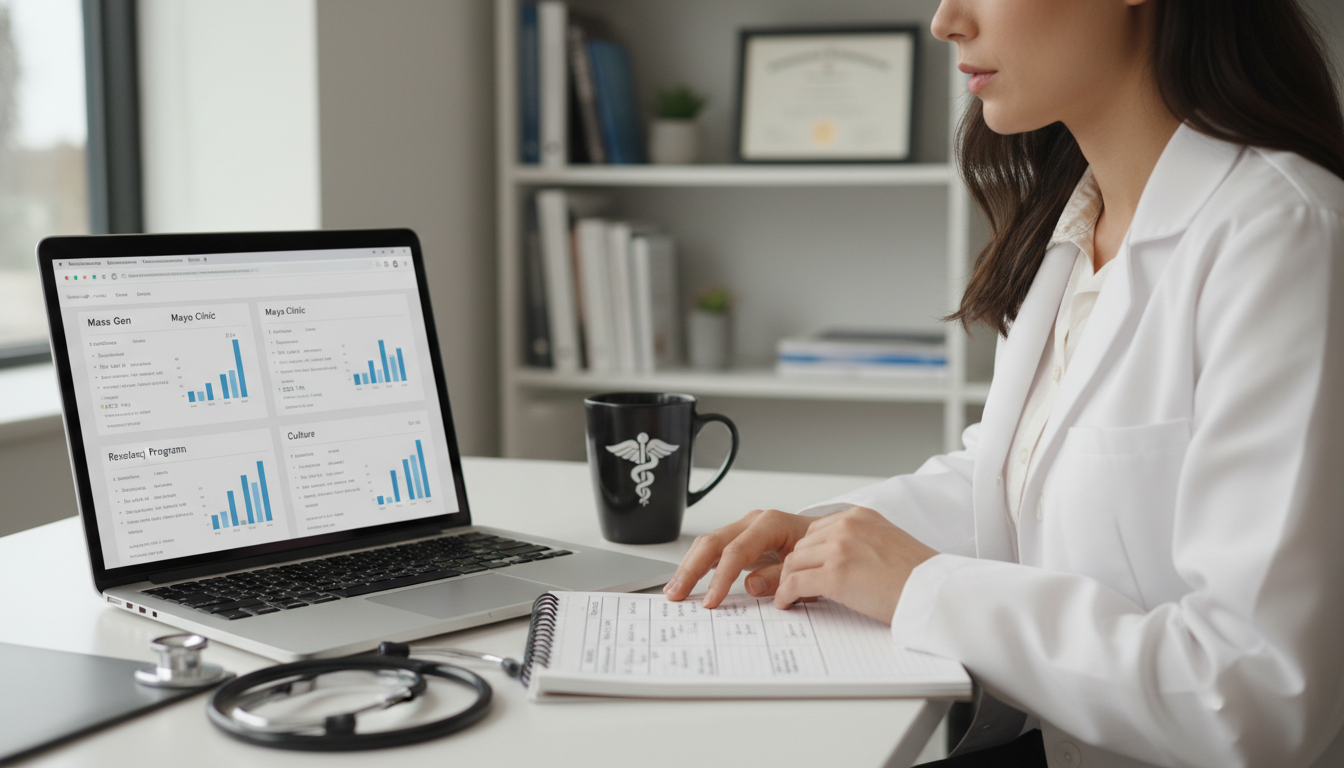 Resident comparing internal medicine preliminary programs on laptop Resident comparing internal medicine preliminary programs on laptop - MD graduate residency for How to Research Programs for