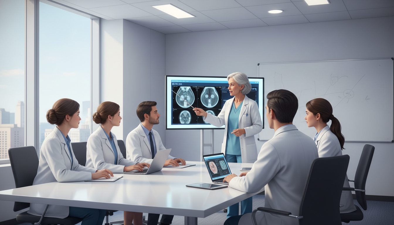 Surgery residents in a teaching conference discussing cases Surgery residents in a teaching conference discussing cases - MD graduate residency for Identifying Malignant Programs for MD