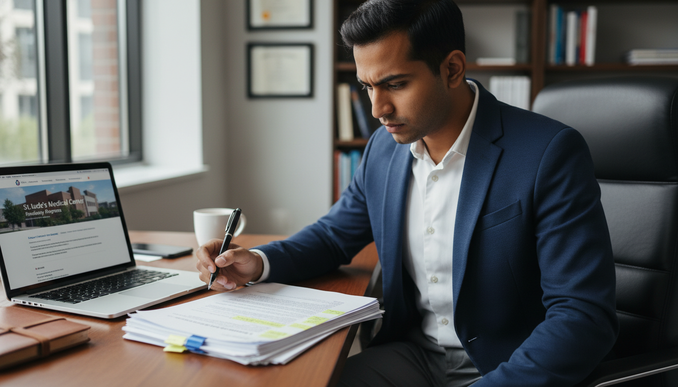 Surgery resident reviewing contract details about residency program Surgery resident reviewing contract details about residency program - MD graduate residency for Identifying Malignant Program