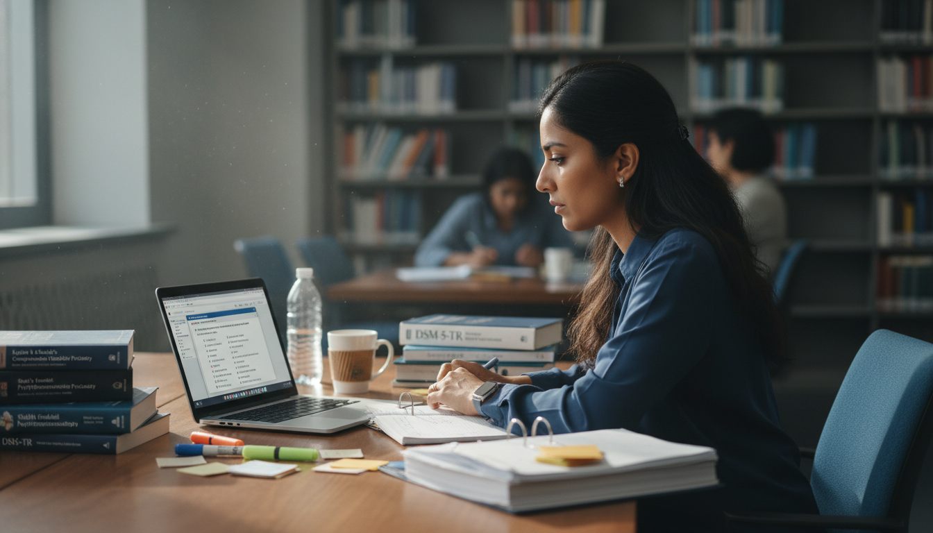 MD graduate studying for Step 2 CK exam retake with psychiatry textbooks and question bank resources - MD graduate residency