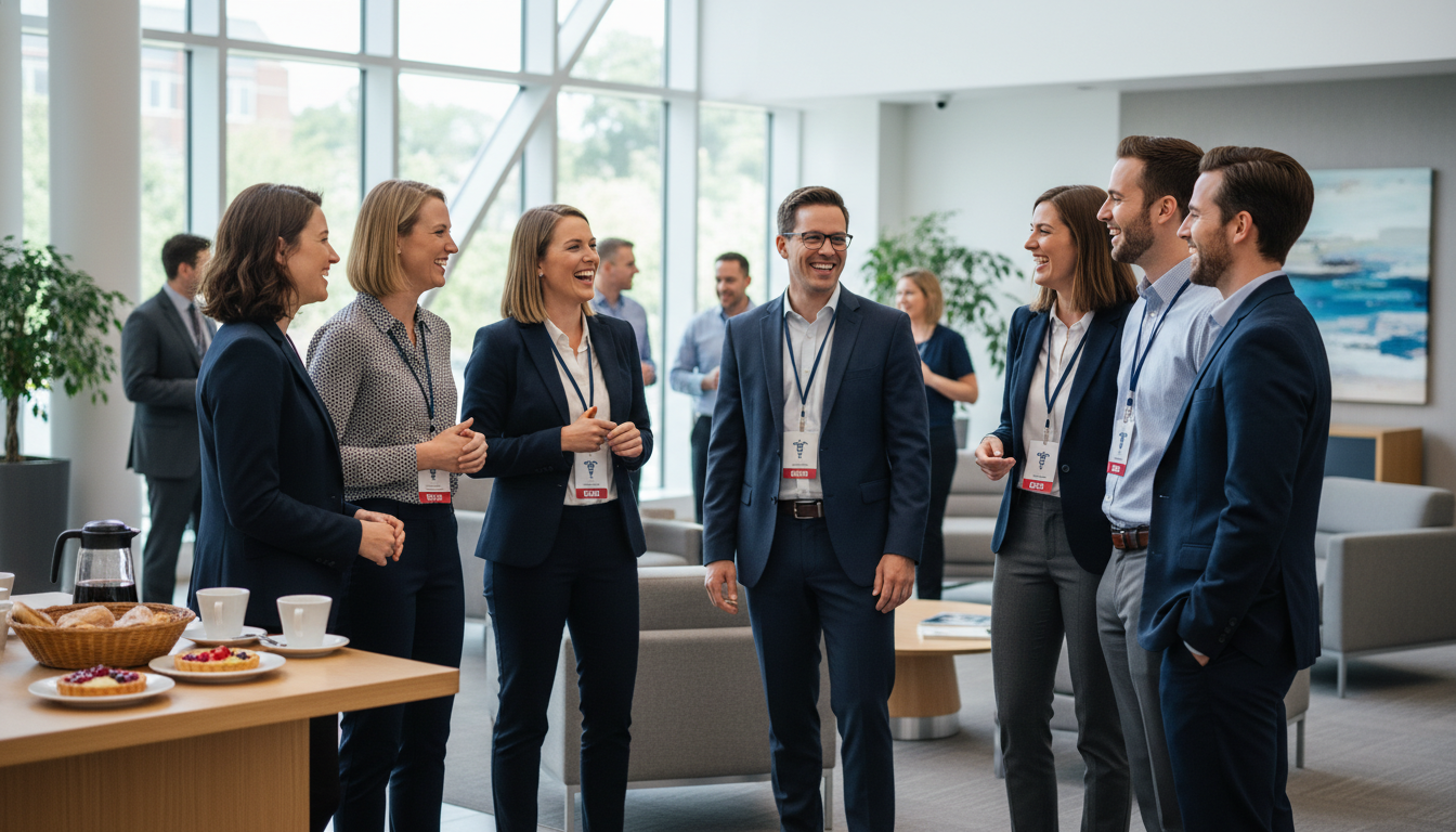 Psychiatry residents and faculty connecting at a hospital networking event - MD graduate residency for Networking in Medicine