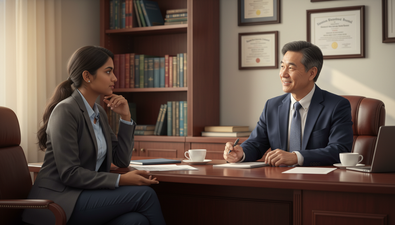 Psychiatry resident speaking with program director during residency interview - MD graduate residency for Questions to Ask Pr