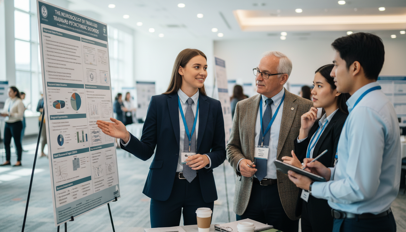 MD graduate presenting psychiatry research poster MD graduate presenting psychiatry research poster - MD graduate residency for Research Profile Building for MD Graduate in Ps