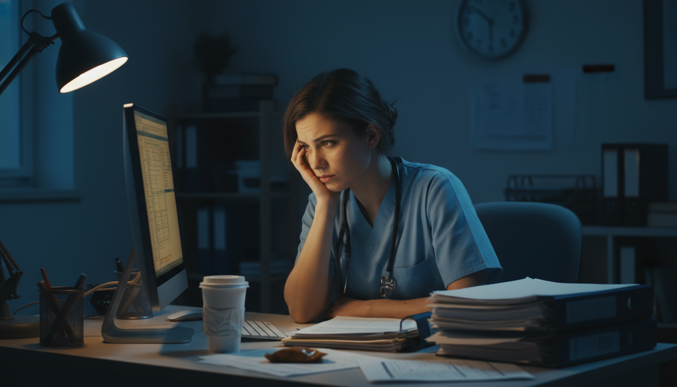 Psychiatry resident looking stressed while working late Psychiatry resident looking stressed while working late - MD graduate residency for Resident Turnover Warning Signs for MD Gr