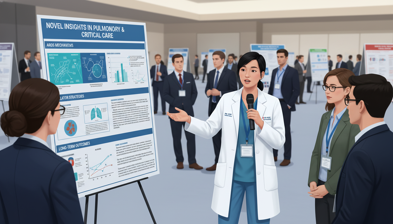 Resident presenting pulmonary and critical care research poster at academic conference - MD graduate residency for Research D