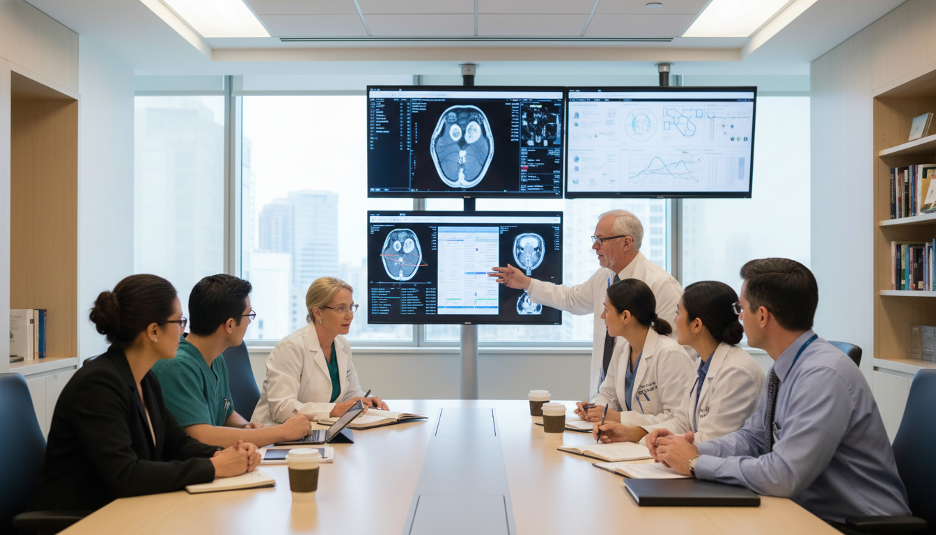Radiation oncology team collaborating in an academic cancer center Radiation oncology team collaborating in an academic cancer center - MD graduate residency for Academic vs Private Practice f