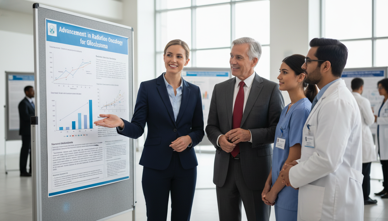 Medical student presenting radiation oncology research poster at conference Medical student presenting radiation oncology research poster at conference - MD graduate residency for Letters of Recommenda