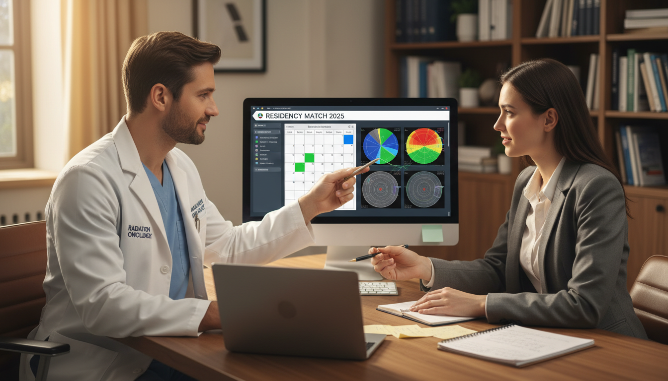 Radiation oncology resident and mentor discussing match strategy Radiation oncology resident and mentor discussing match strategy - MD graduate residency for Pre-Match Communication for MD G