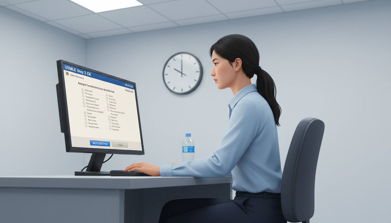 Medical graduate taking a simulated NBME practice exam for Step 2 CK Medical graduate taking a simulated NBME practice exam for Step 2 CK - MD graduate residency for USMLE Step 2 CK Preparation