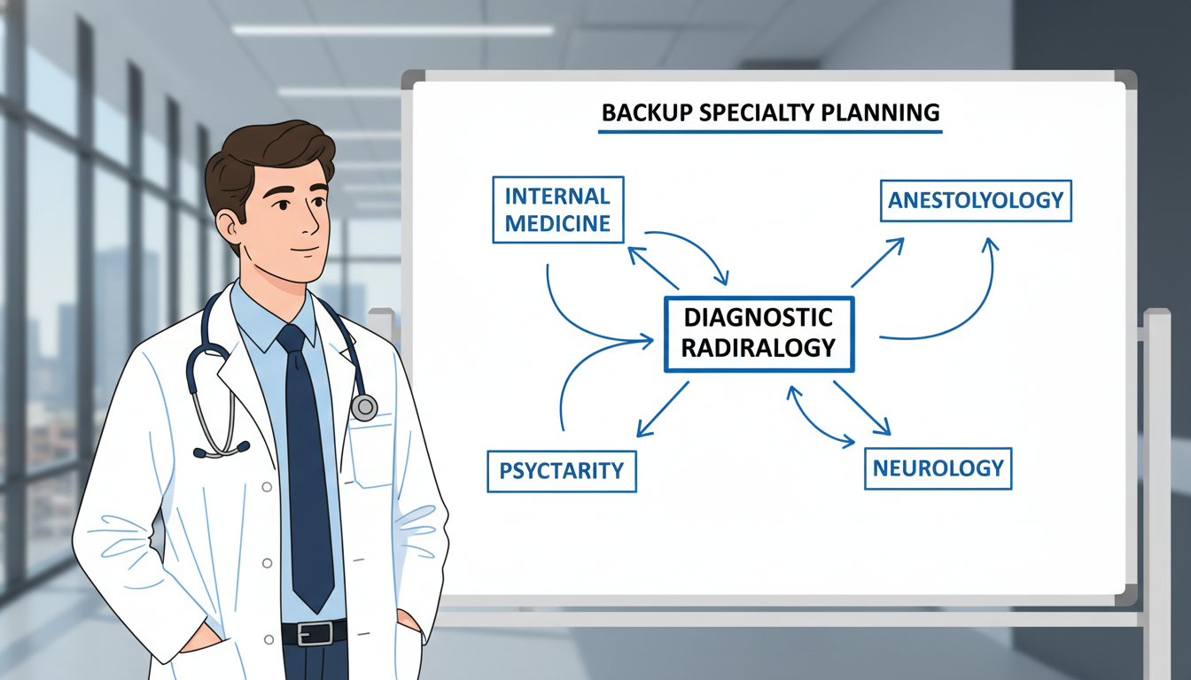 Resident pondering multiple specialty pathways on whiteboard Resident pondering multiple specialty pathways on whiteboard - MD graduate residency for Backup Specialty Planning for MD Gra