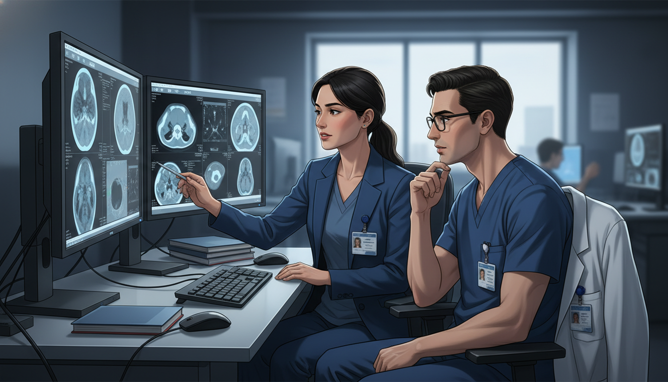 Radiology resident and attending discussing imaging findings - MD graduate residency for Common Interview Questions for MD Gr