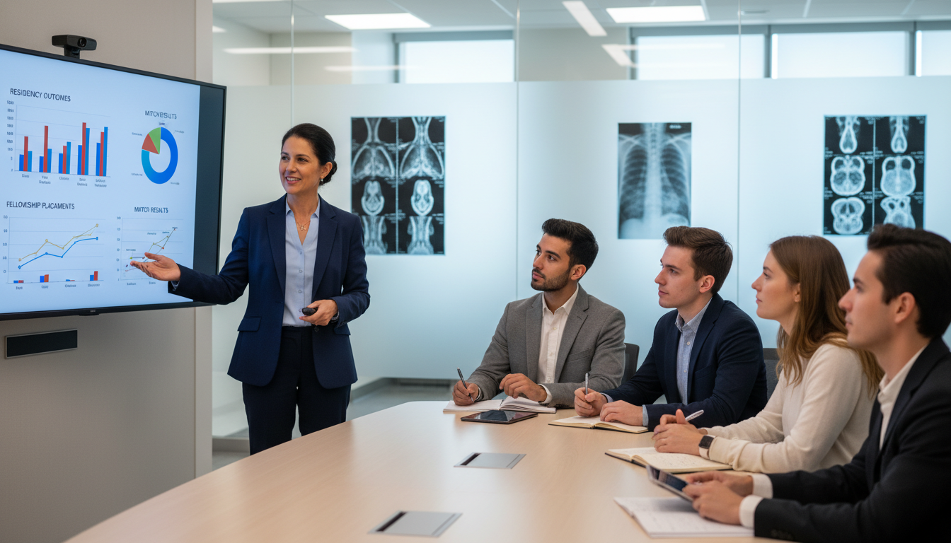 Radiology residency director presenting program outcomes and match results to applicants Radiology residency director presenting program outcomes and match results to applicants - MD graduate residency for Question