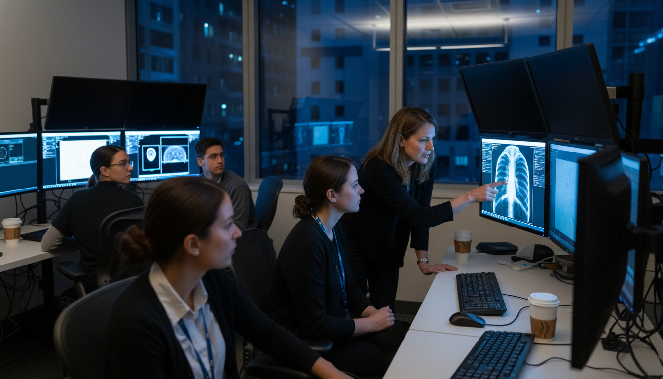 Radiology residents at workstations during a teaching session Radiology residents at workstations during a teaching session - MD graduate residency for Work-Life Balance Assessment for MD
