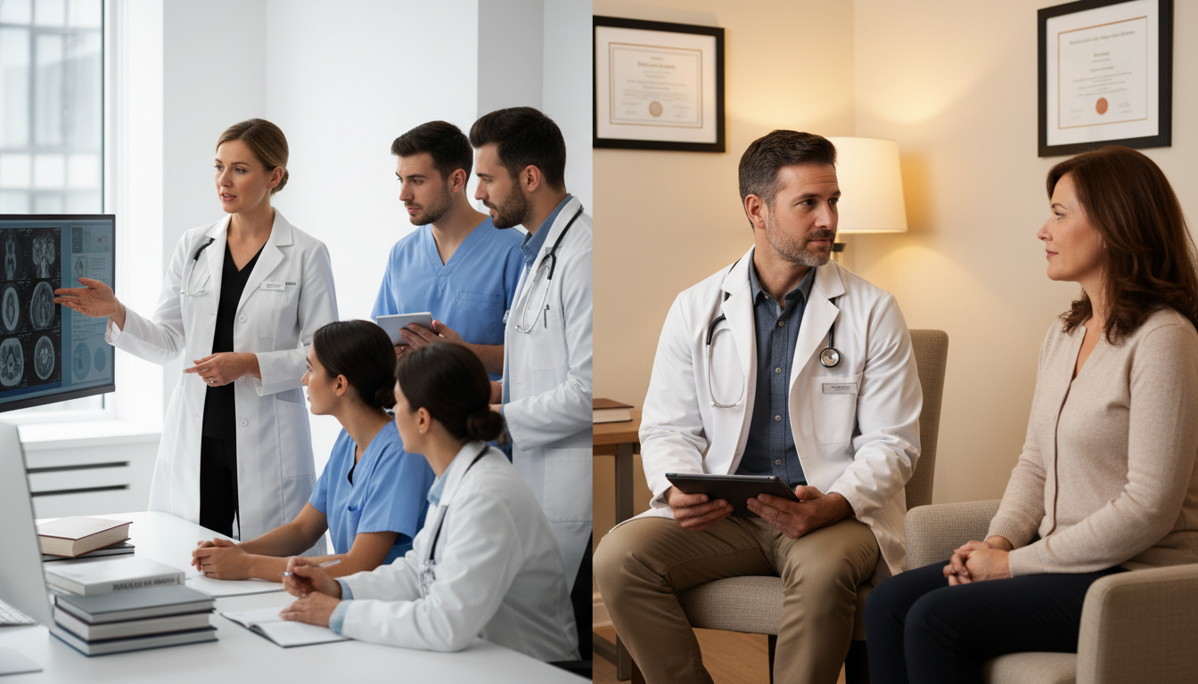 Academic physician teaching residents compared to private practice physician in clinic Academic physician teaching residents compared to private practice physician in clinic - MD graduate residency for Academic v