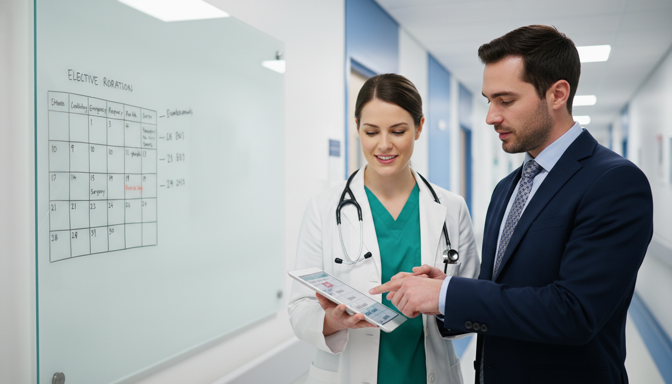 MD graduate discussing elective options with chief resident - MD graduate residency for Questions to Ask Programs for MD Grad