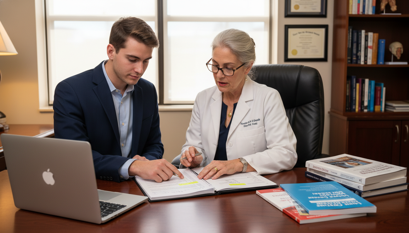 Urology applicant meeting with faculty mentor to review residency CV Urology applicant meeting with faculty mentor to review residency CV - MD graduate residency for CV Building for MD Graduate