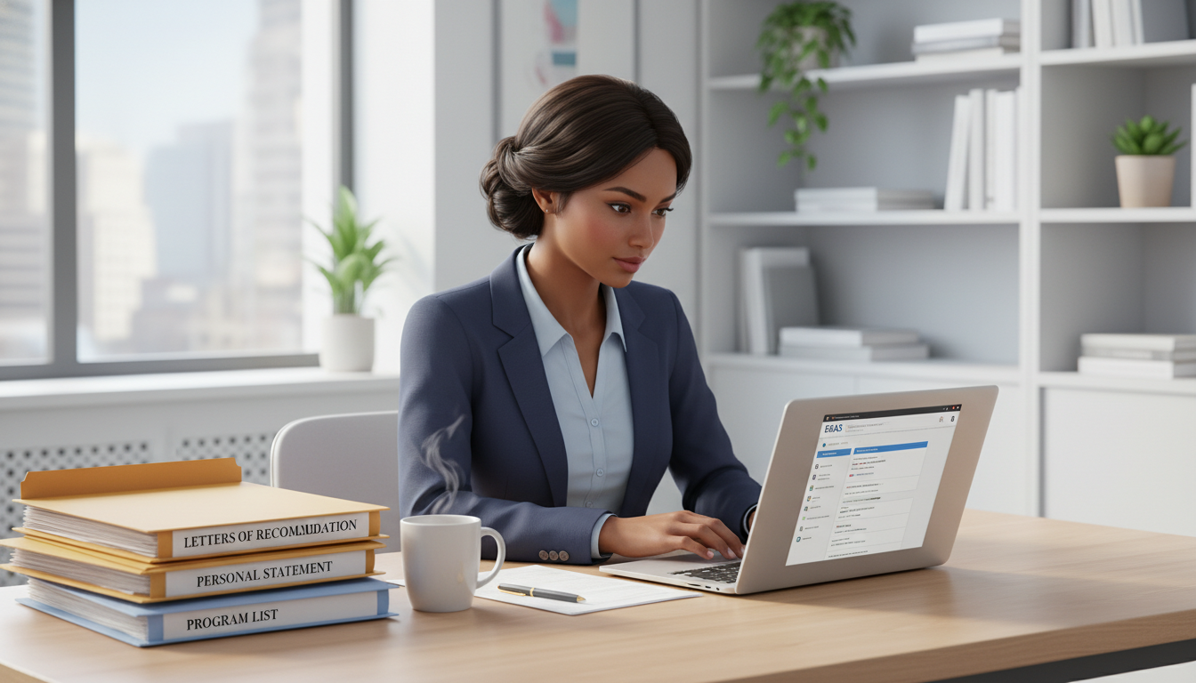 Medical graduate organizing residency application documents on a laptop Medical graduate organizing residency application documents on a laptop - MD graduate residency for Letters of Recommendation