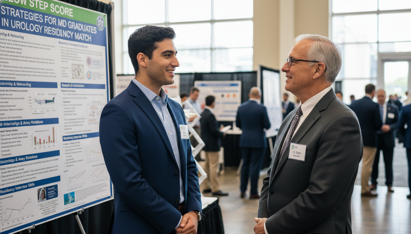 Medical graduate presenting urology research poster at academic conference - MD graduate residency for Low Step Score Strateg