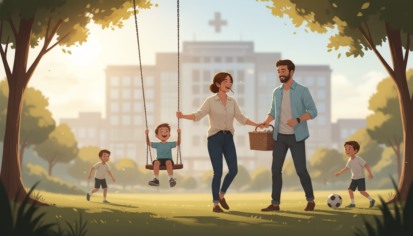 Urology attending surgeon enjoying time with family outdoors after work Urology attending surgeon enjoying time with family outdoors after work - MD graduate residency for Work-Life Balance Assessm