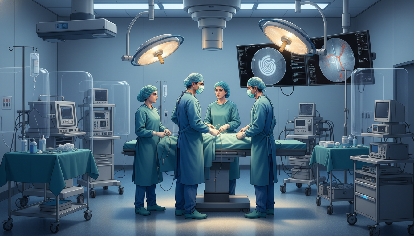 Vascular surgery operating room with academic team teaching residents Vascular surgery operating room with academic team teaching residents - MD graduate residency for Academic vs Private Practic