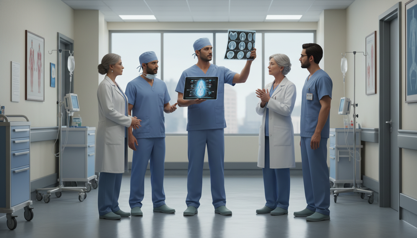 Vascular surgery resident explaining case on rounds Vascular surgery resident explaining case on rounds - MD graduate residency for Common Interview Questions for MD Graduate in