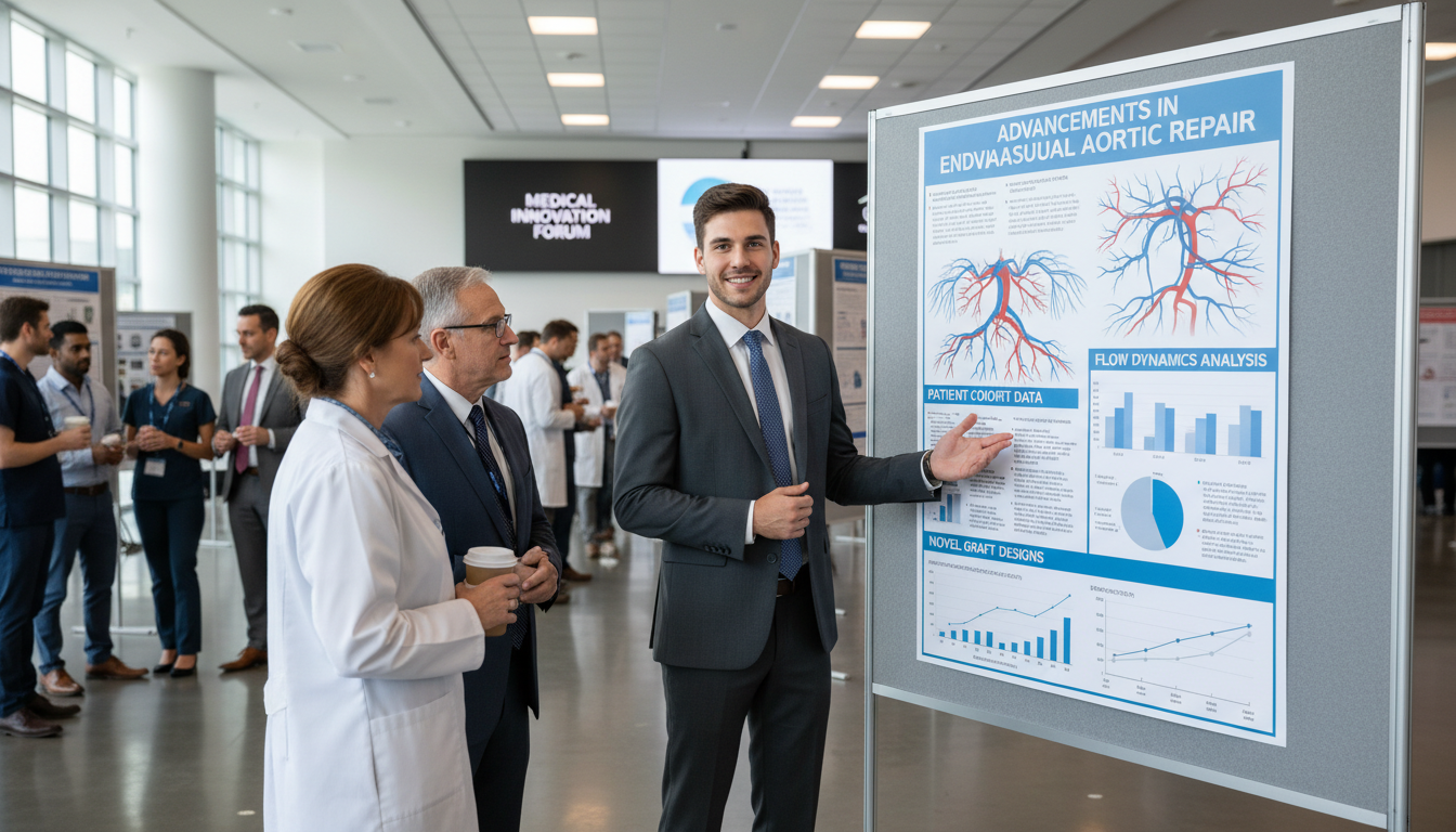 Vascular surgery resident presenting a research poster at a national conference Vascular surgery resident presenting a research poster at a national conference - MD graduate residency for Networking in Med
