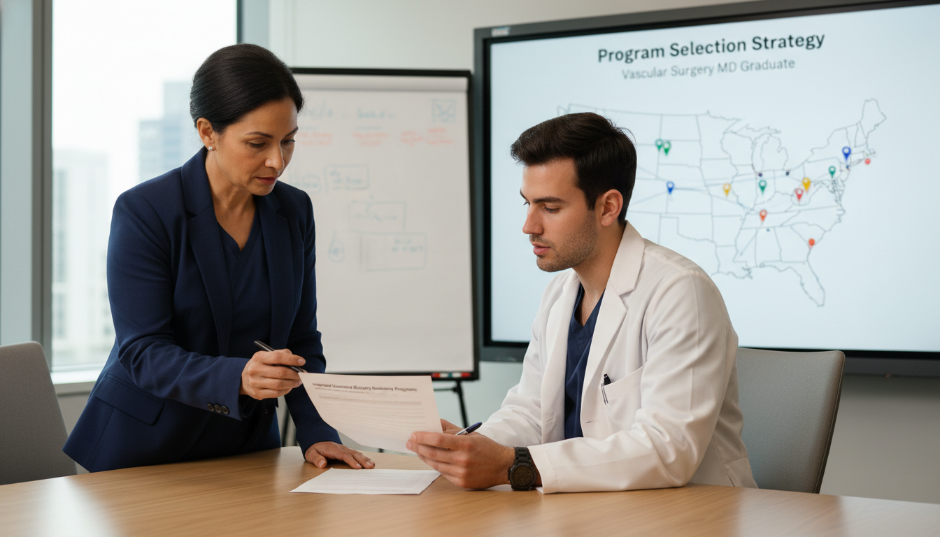 Vascular surgery resident and mentor discussing residency program options - MD graduate residency for Program Selection Strat