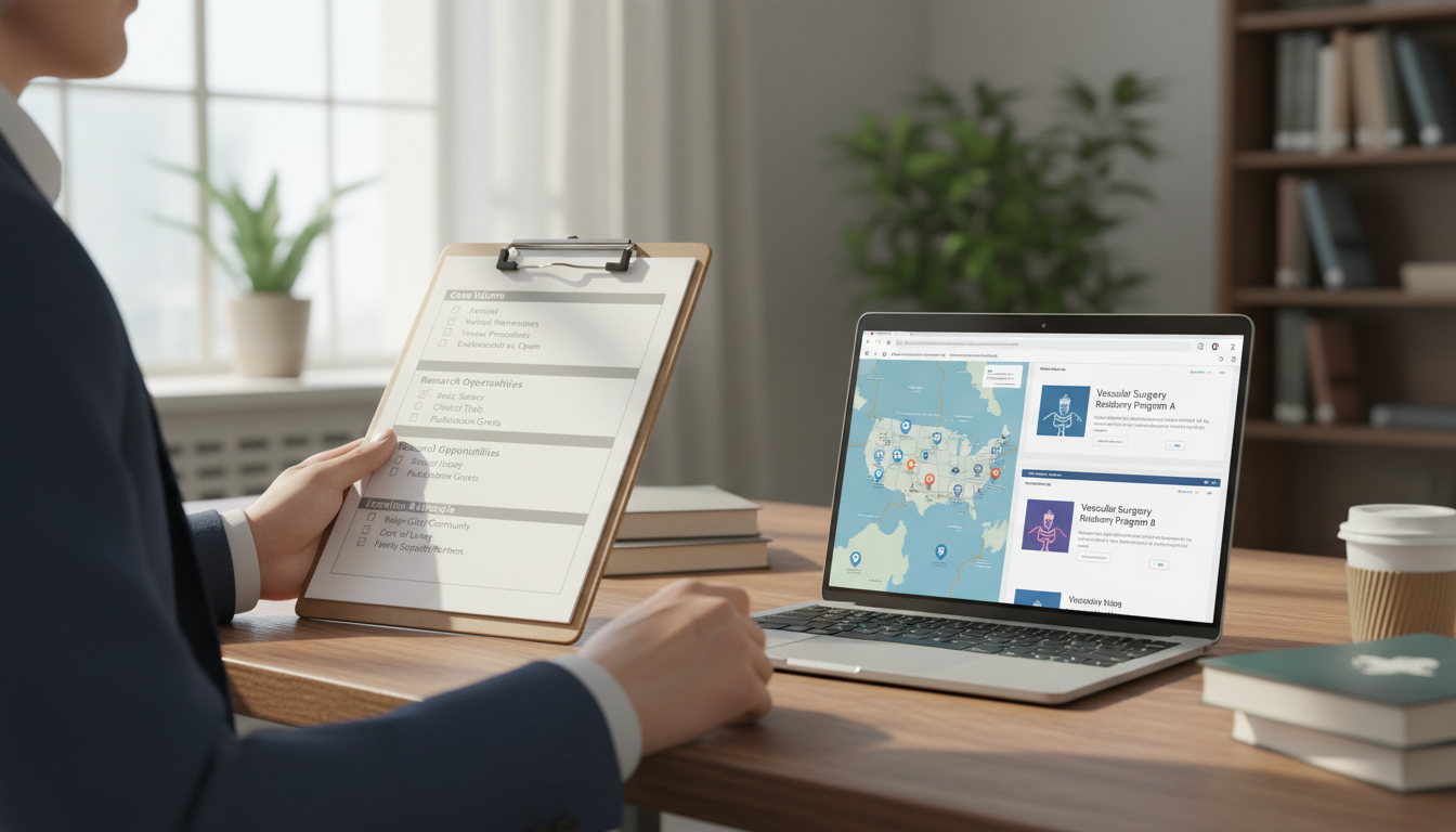 MD graduate comparing vascular surgery residency programs on a checklist - MD graduate residency for Program Selection Strate