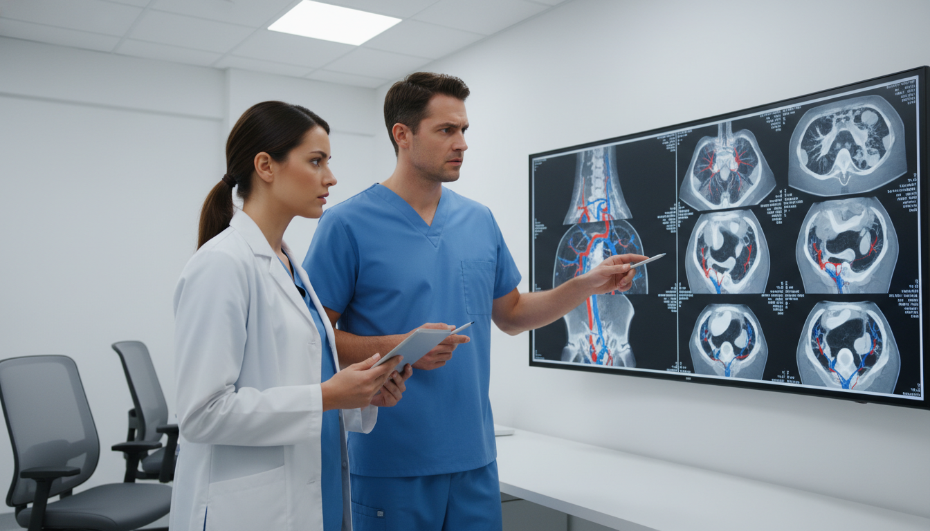 Vascular surgery resident and attending reviewing imaging - MD graduate residency for Questions to Ask Programs for MD Gradua