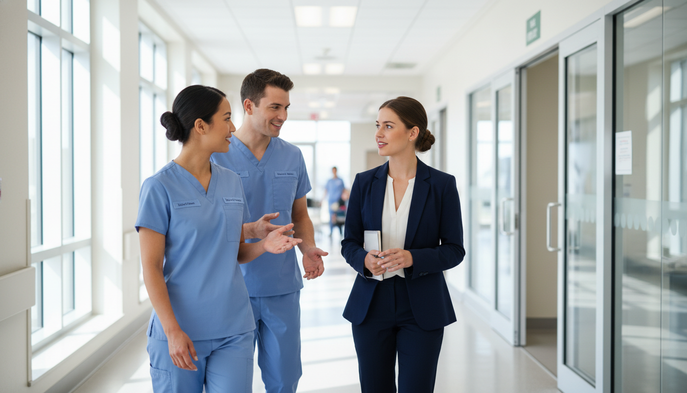 Vascular surgery residents talking during interview day tour - MD graduate residency for Questions to Ask Programs for MD Gra