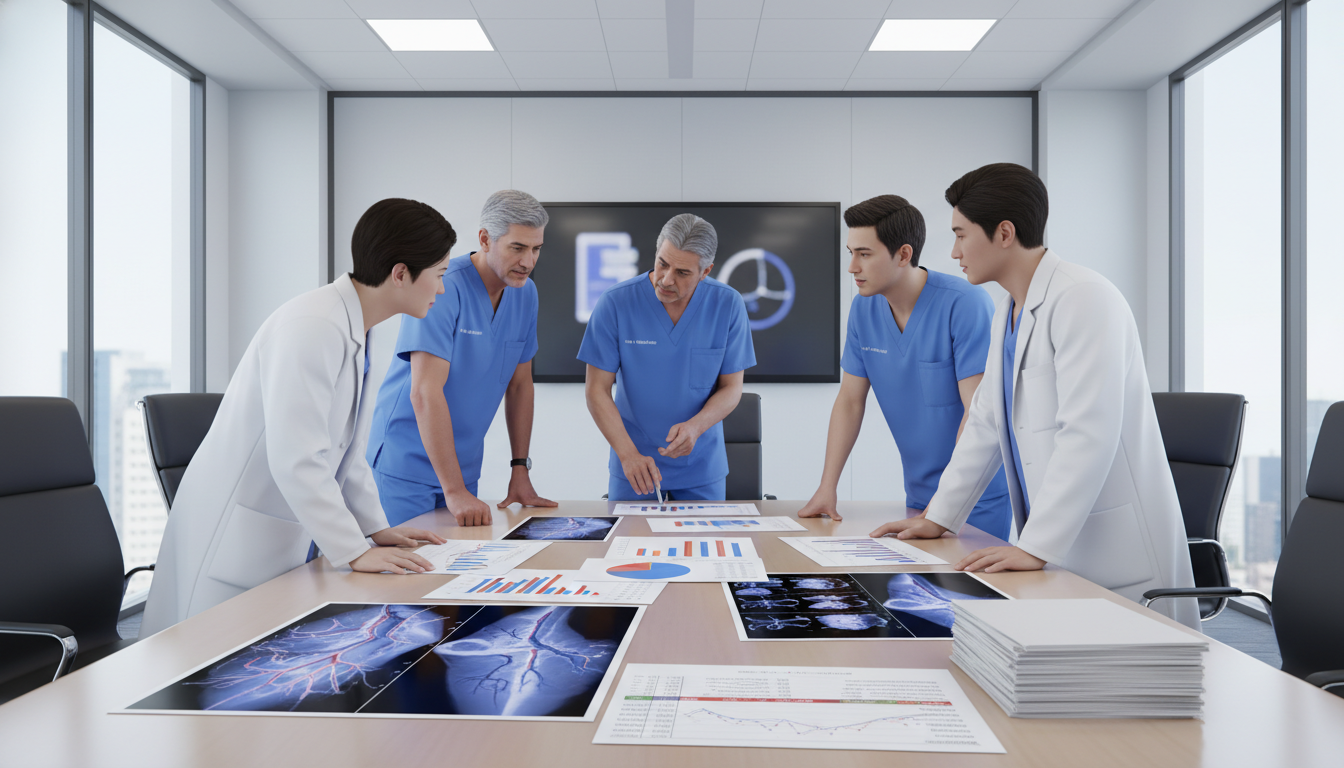 Vascular surgery team discussing clinical research project Vascular surgery team discussing clinical research project - MD graduate residency for Research Profile Building for MD Gradu