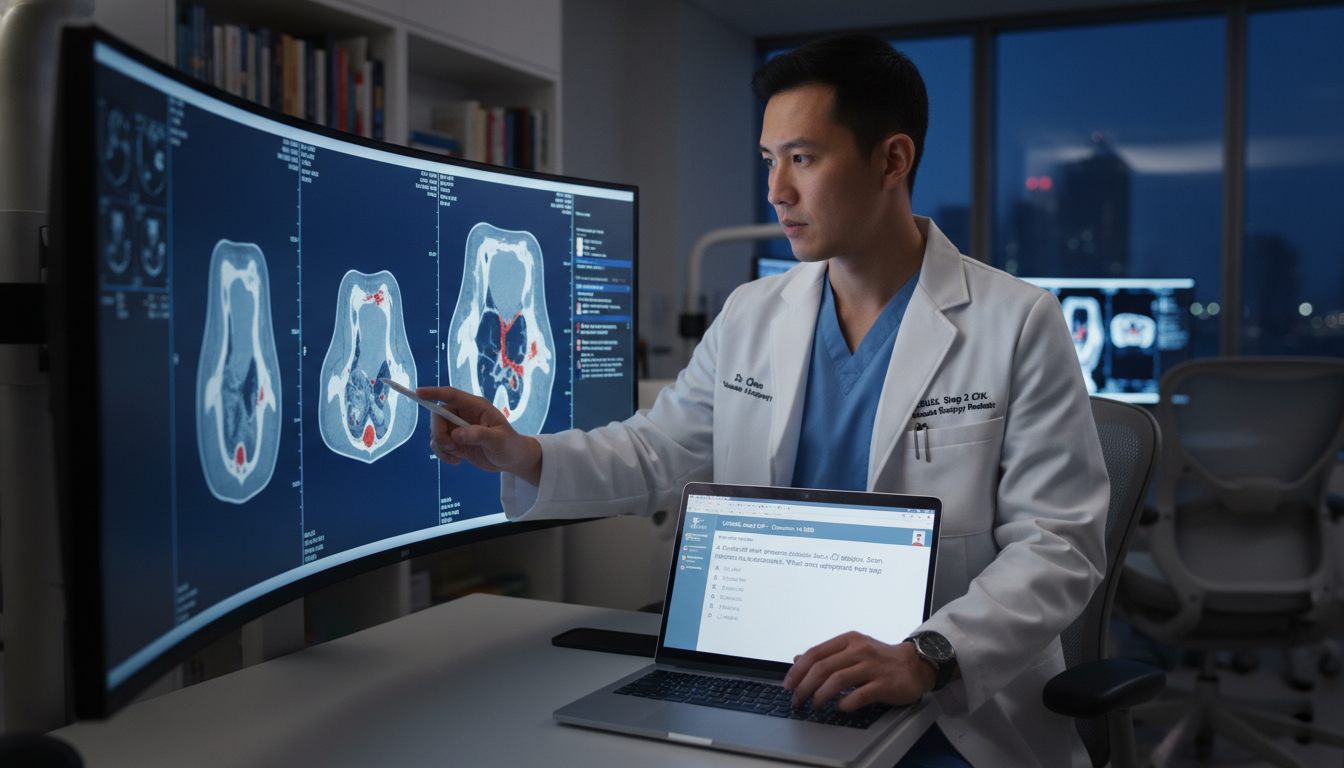 MD graduate reviewing vascular imaging and USMLE-style questions MD graduate reviewing vascular imaging and USMLE-style questions - MD graduate residency for USMLE Step 2 CK Preparation for