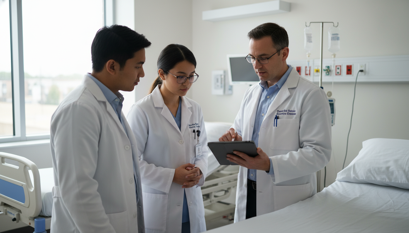 Addiction medicine fellows discussing treatment plans on a hospital ward Addiction medicine fellows discussing treatment plans on a hospital ward - non-US citizen IMG for H-1B Sponsorship Programs f