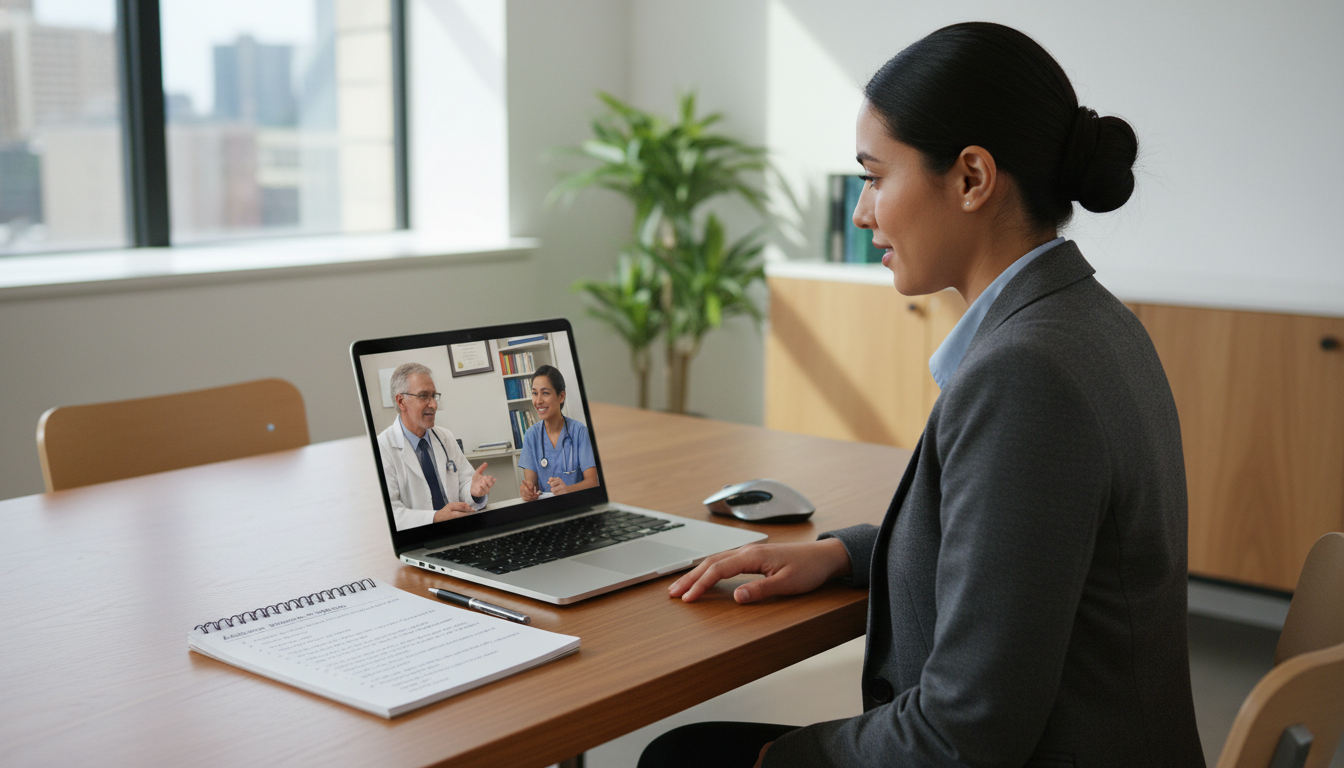 Non-US citizen IMG engaged in video interview with addiction medicine program faculty Non-US citizen IMG engaged in video interview with addiction medicine program faculty - non-US citizen IMG for Pre-Match Comm