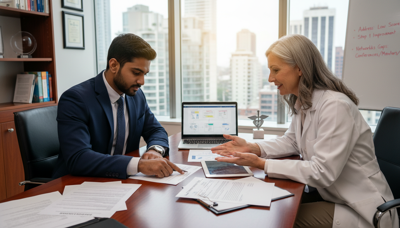 International Medical Graduate Discussing Red Flags with a Mentor International Medical Graduate Discussing Red Flags with a Mentor - non-US citizen IMG for Addressing Red Flags for Non-US Ci