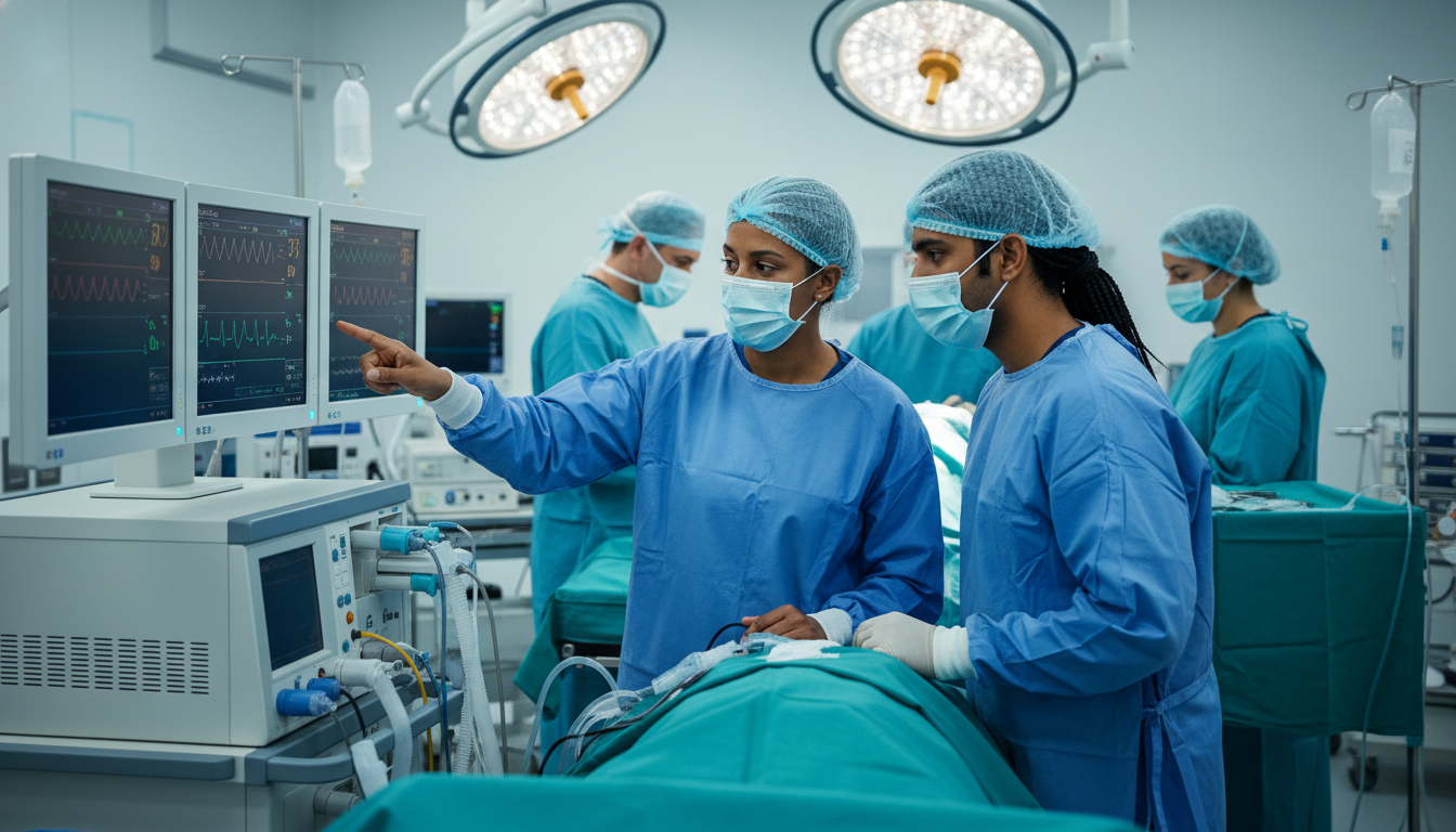 Anesthesiologist supervising international medical graduate in the operating room Anesthesiologist supervising international medical graduate in the operating room - non-US citizen IMG for Letters of Recomme