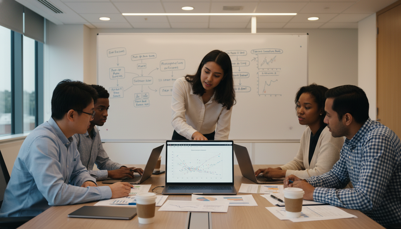 Anesthesiology research team of international graduates reviewing clinical data Anesthesiology research team of international graduates reviewing clinical data - non-US citizen IMG for Research Profile Bui