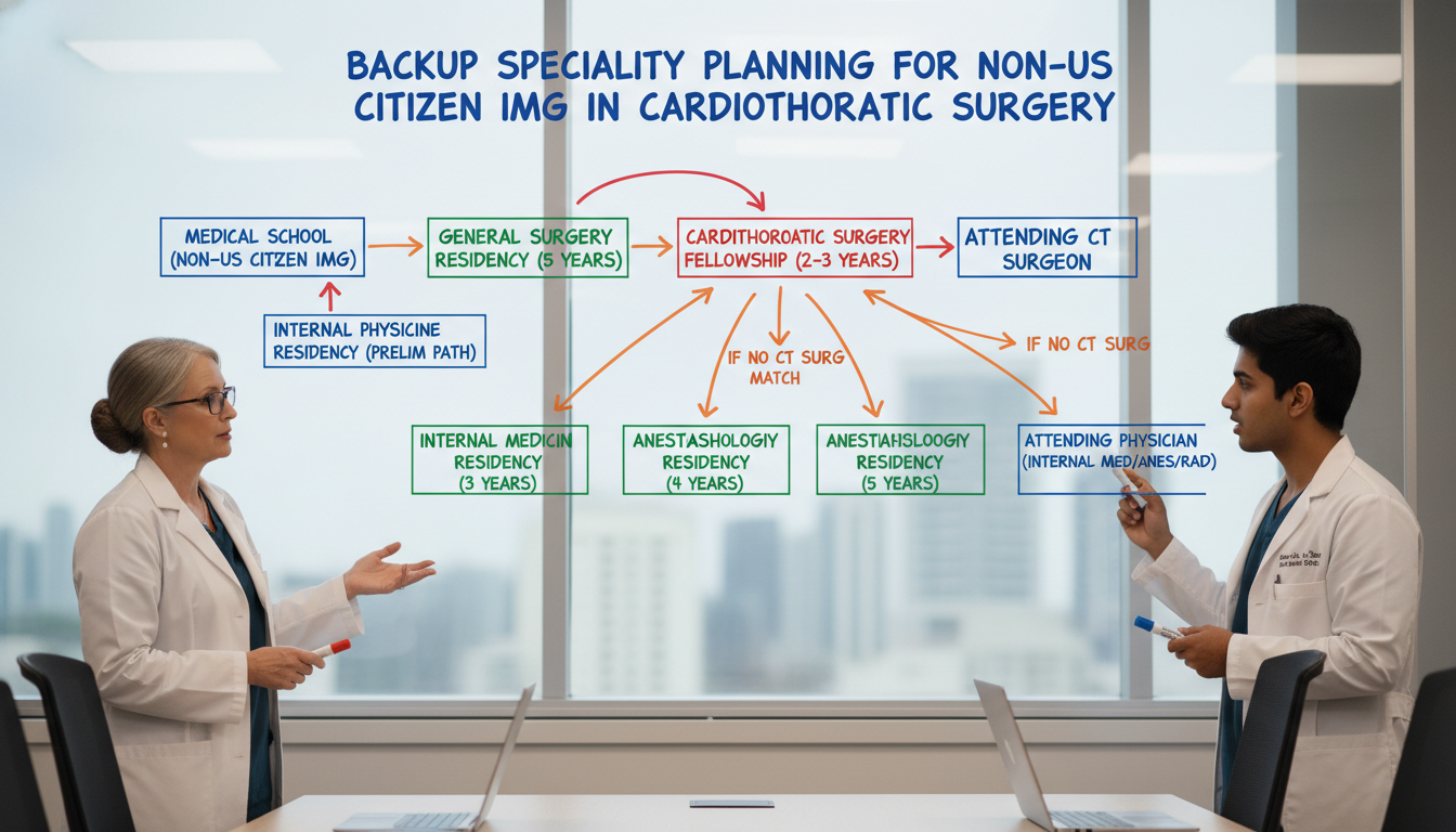 Flowchart of pathways from medical school to cardiothoracic surgery and backup specialties Flowchart of pathways from medical school to cardiothoracic surgery and backup specialties - non-US citizen IMG for Backup Sp