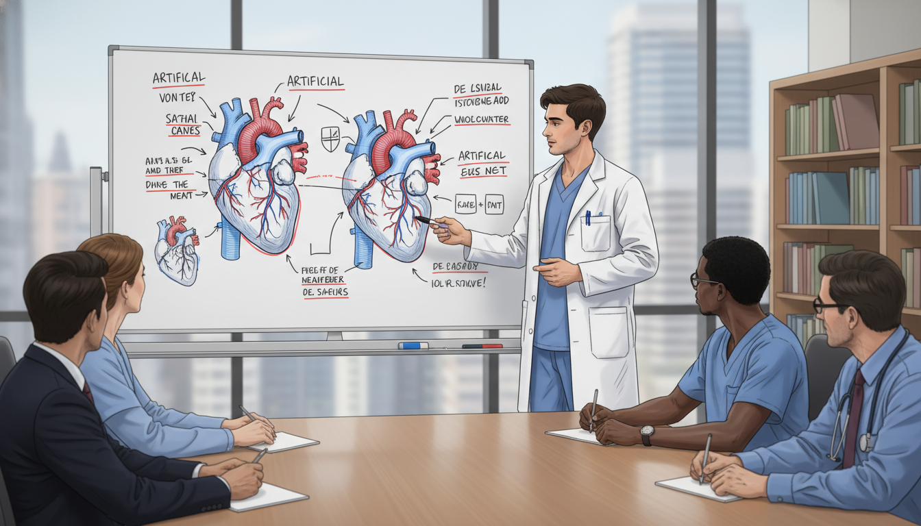Cardiothoracic surgery resident explaining a heart surgery case on the whiteboard - non-US citizen IMG for Common Interview Q