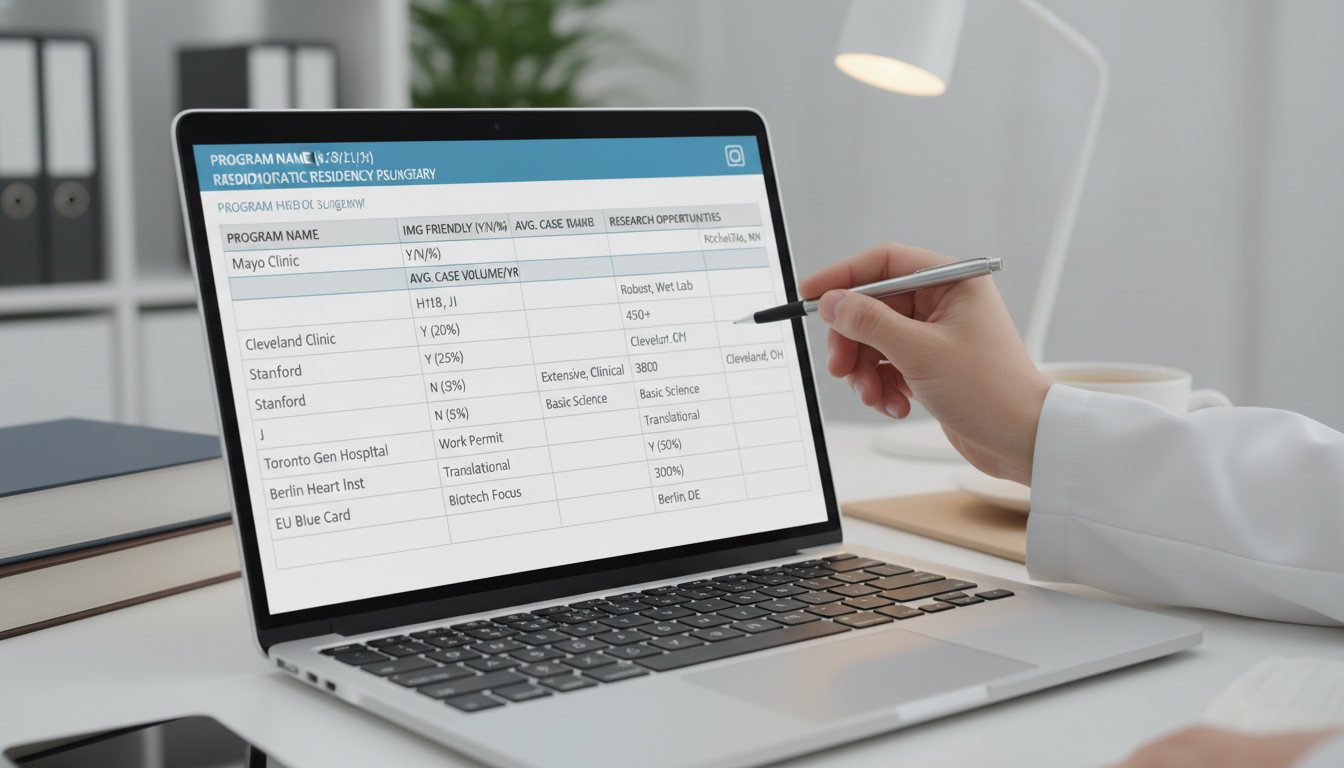 Spreadsheet comparison of cardiothoracic surgery programs by an IMG Spreadsheet comparison of cardiothoracic surgery programs by an IMG - non-US citizen IMG for How to Research Programs for Non