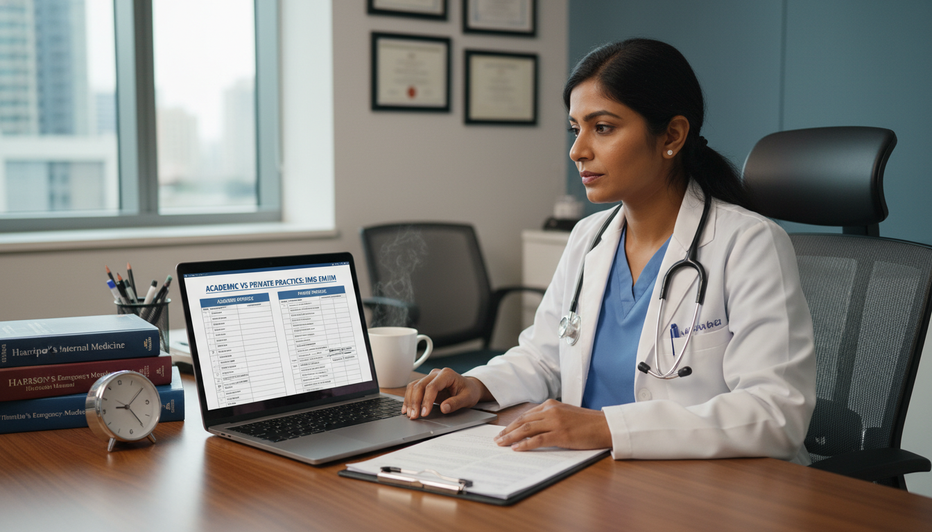 Non-US citizen IMG Emergency Medicine-Internal Medicine physician reviewing career options on laptop Non-US citizen IMG Emergency Medicine-Internal Medicine physician reviewing career options on laptop - non-US citizen IMG for