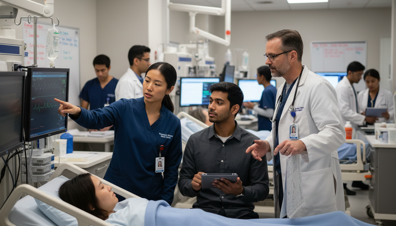 Emergency medicine and internal medicine resident team teaching an IMG student in the ED Emergency medicine and internal medicine resident team teaching an IMG student in the ED - non-US citizen IMG for Away Rotati