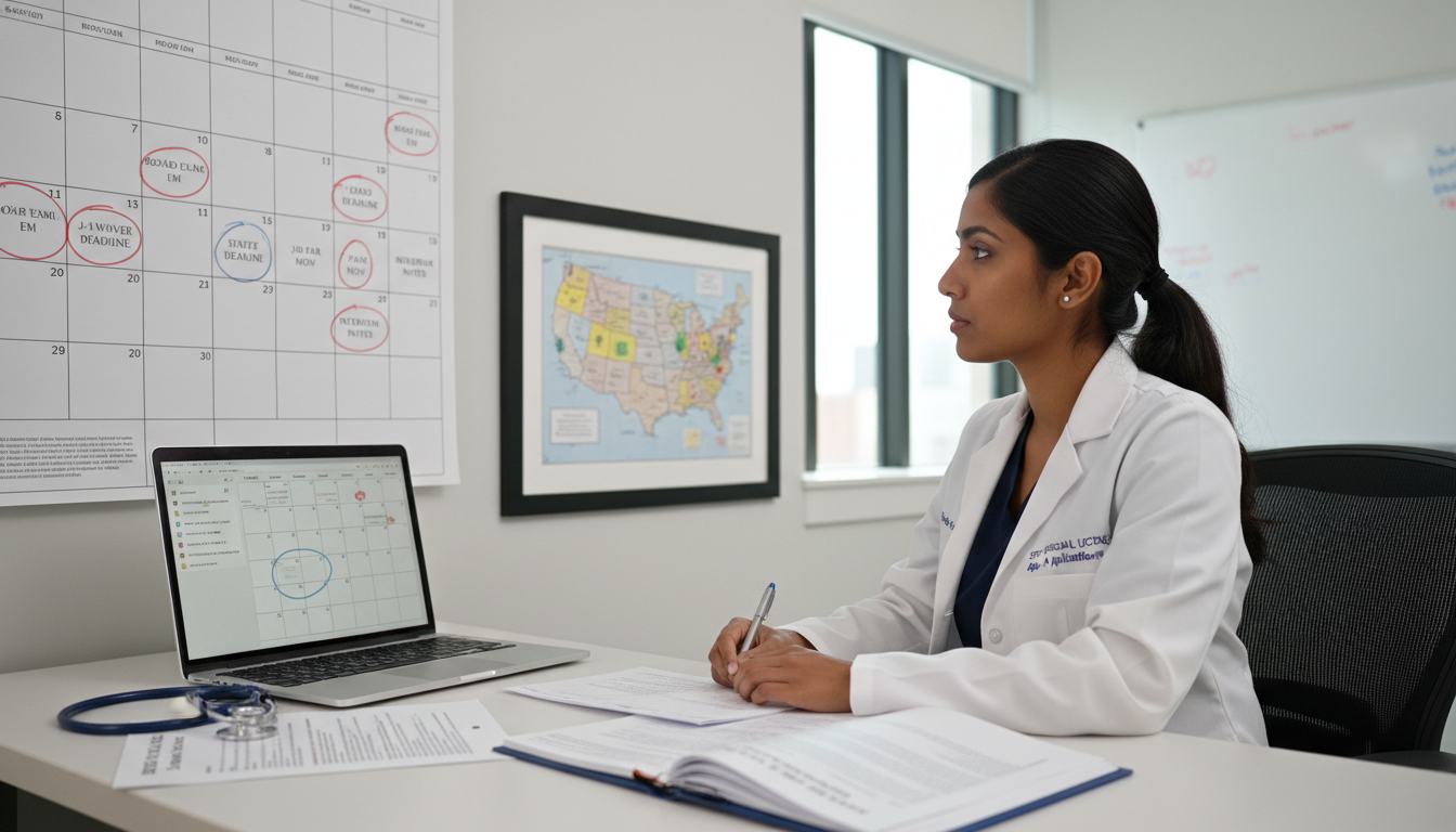 EM-IM resident tracking visa and licensure deadlines on a timeline - non-US citizen IMG for Job Search Timing for Non-US Citi
