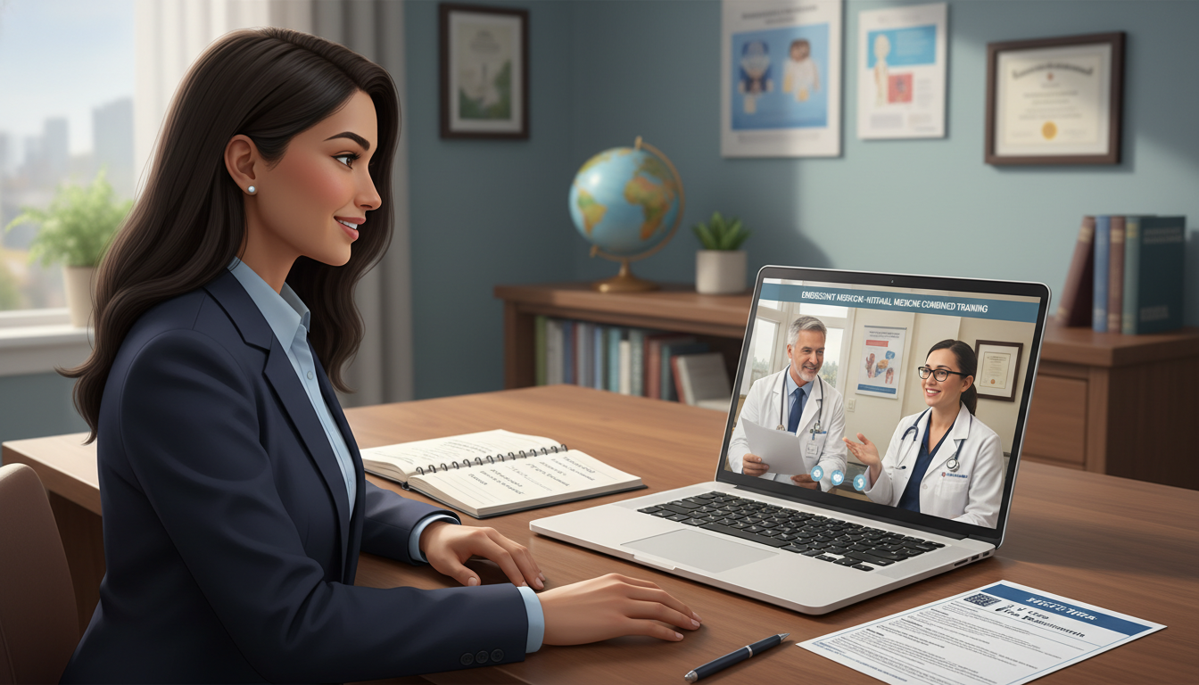 Non-US citizen IMG on a video call with EM-IM residency faculty discussing pre-match questions Non-US citizen IMG on a video call with EM-IM residency faculty discussing pre-match questions - non-US citizen IMG for Pre-M