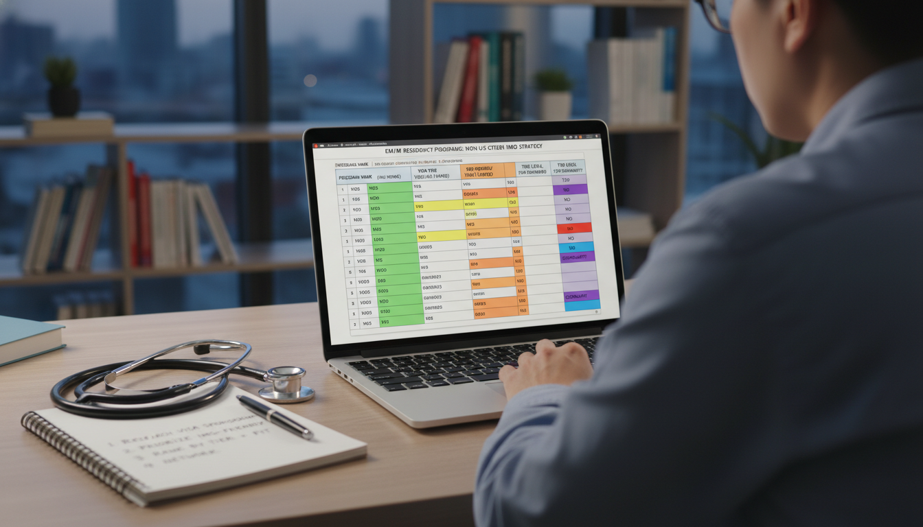 Spreadsheet of EM-IM residency program tiers for a non-US IMG - non-US citizen IMG for Program Selection Strategy for Non-US