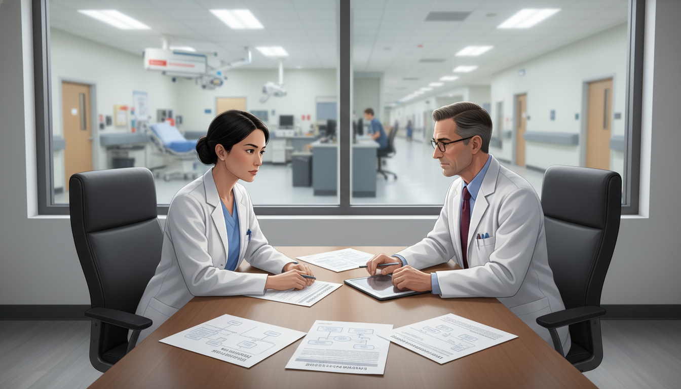 Non-US citizen IMG discussing visa and career plans with EM-IM program director Non-US citizen IMG discussing visa and career plans with EM-IM program director - non-US citizen IMG for Questions to Ask Pro